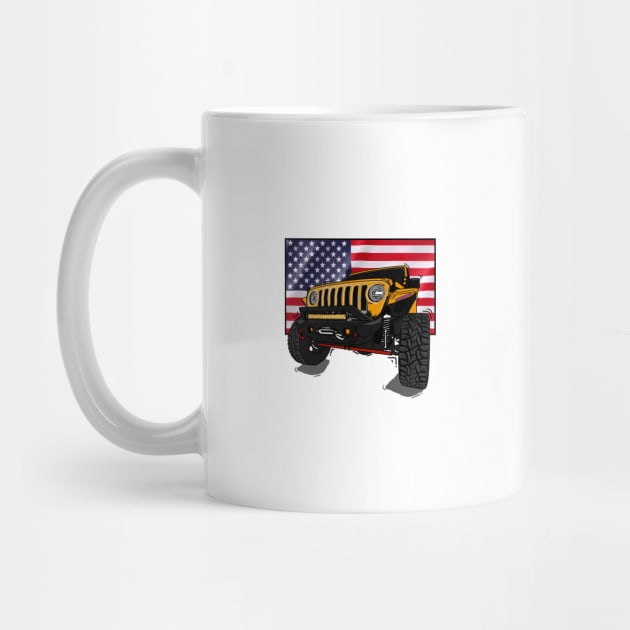 Jeep with American Flag - Orange Essential by 4x4 Sketch